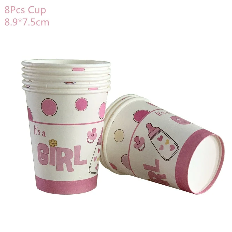 1Set Baby Shower Decoration Party Tableware Kid Birthday Paper Plate Cup Tablecloth Baby Shower Gender Reveal Party Supplies