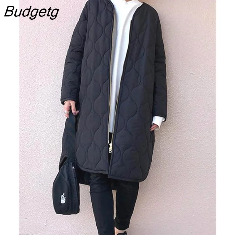  Women's Winter Jacket 2023 Zipper Green Loose Warm Plaid Top V-Neck Casual Streetwear Light Long Quilted Coats Female Cardigan 921-1