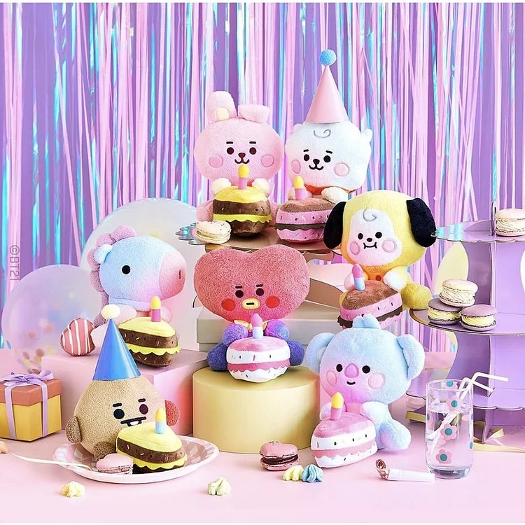 Korea BTS BT21 Cake Birthday Series Plush Doll Toy RJ/MANG/KOYA
