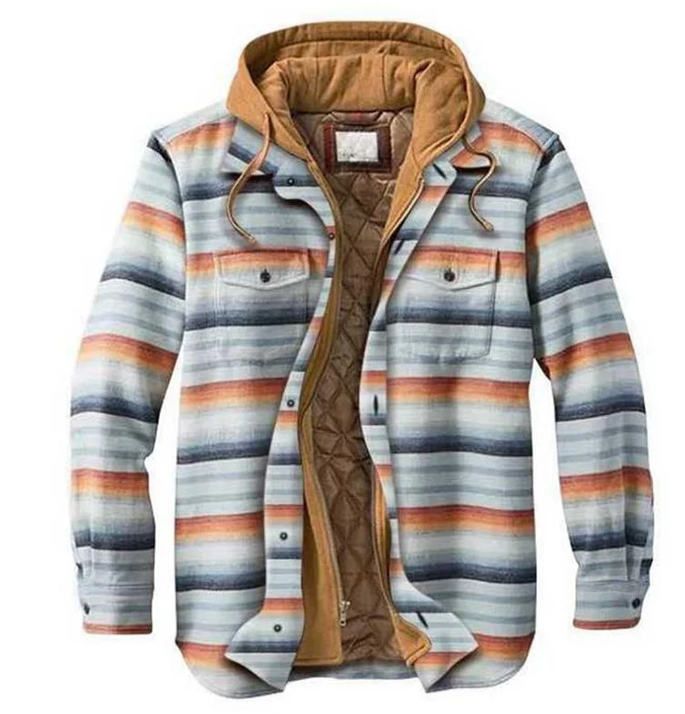 Mens Sherpa Fleece Casual Plaid Hooded Jackets