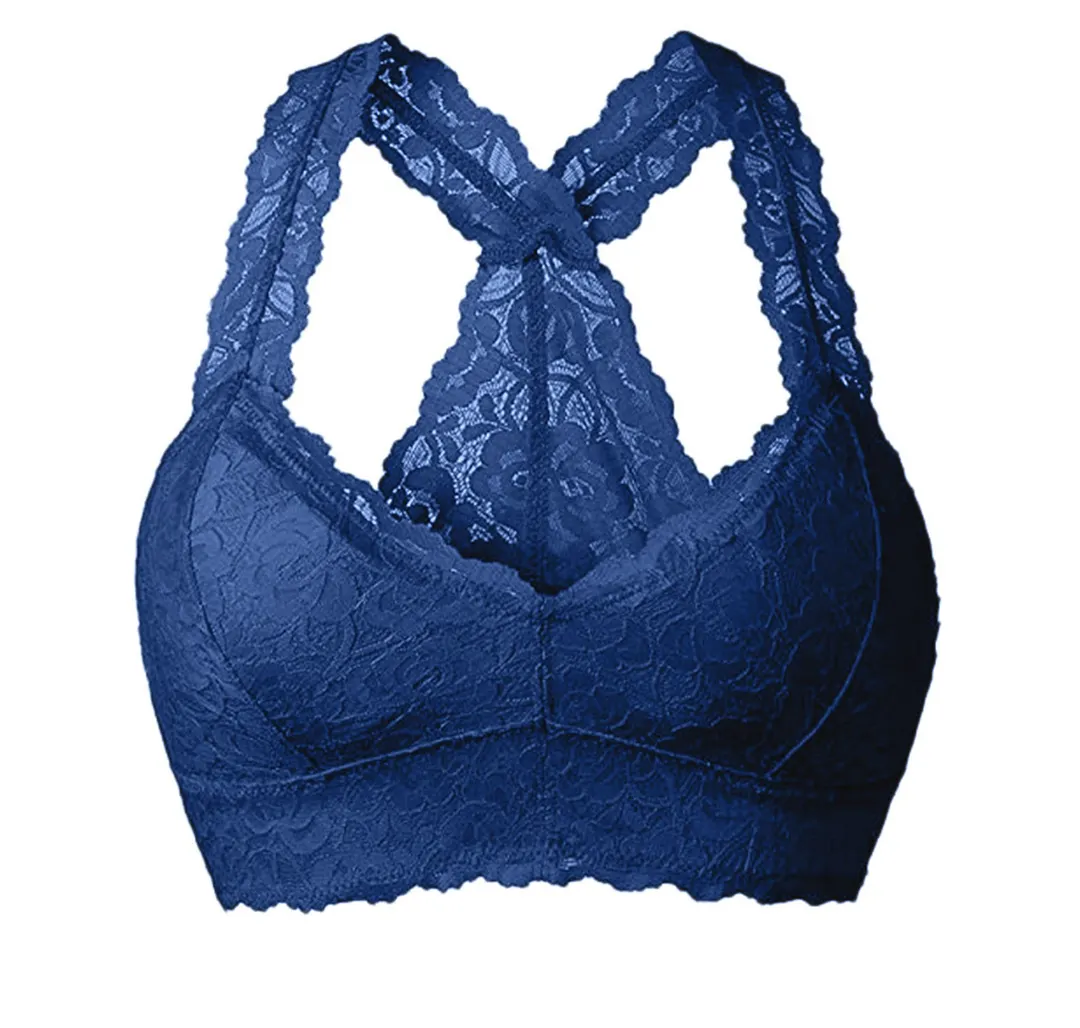 Churchf Large-Size French Underwear Multi-Colored Lace Back Wrapped Breast Sexy V-Neck Fixed Cup Mat Agglomeration To Receive No Steel Ring Bra