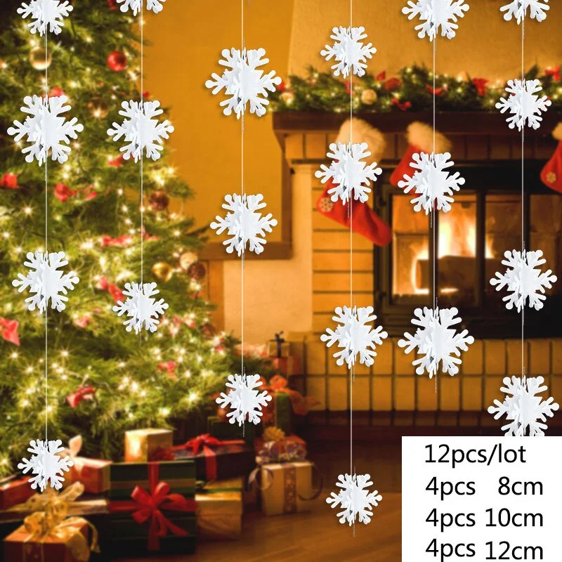 3D Artificial Snowflakes Paper Garland Banner Christmas Decorations for Home Winter Birthday Party Fake Snow New Year Ornaments