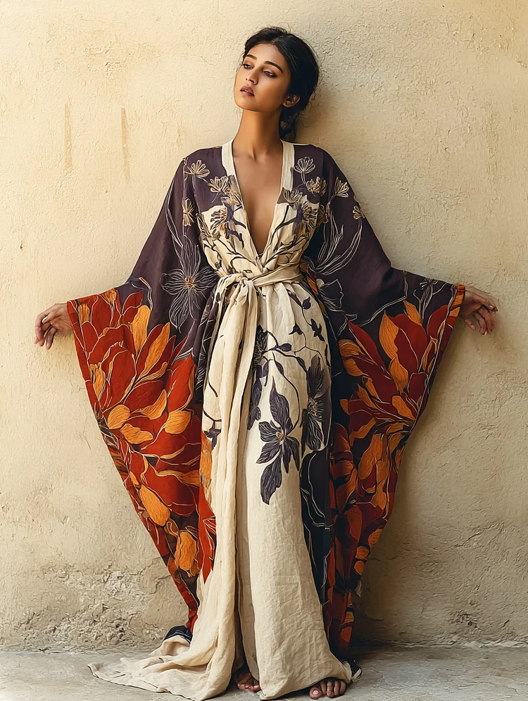 Women's Dahlia Kimono Linen Robe (Including Belt)