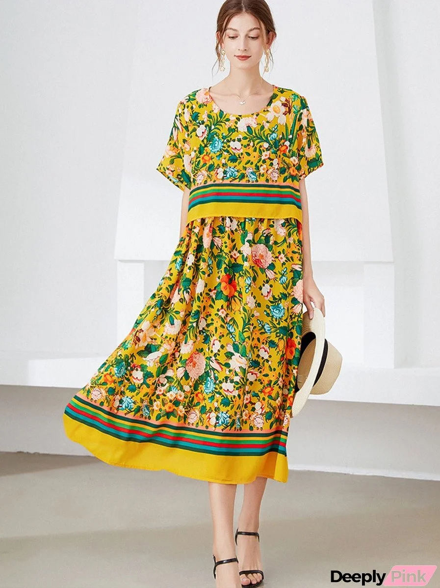 Size Curve Dresses Printed Temperament Slim Midi Dress