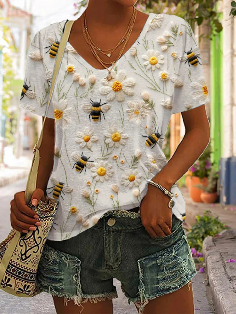 Comstylish Women's Casual Bee Printed Short Sleeve T-Shirt