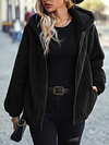  Solid Zip Up Hooded Coat, Casual Long Sleeve Coat For Fall & Winter, Women's Clothing