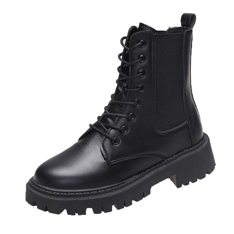 Punk Gothic Combat Boots Women Platform Chelsea Boots 2021 New Lace Up Black PU Leather Ankle Boots Designer