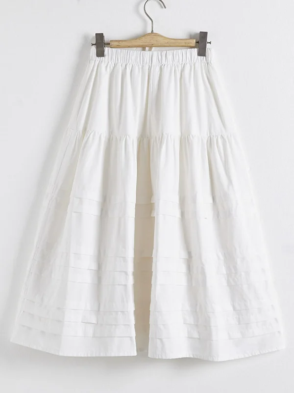 Drawstring Elasticity Pleated See-Through Solid Color Split-Joint A-Line Loose Skirts