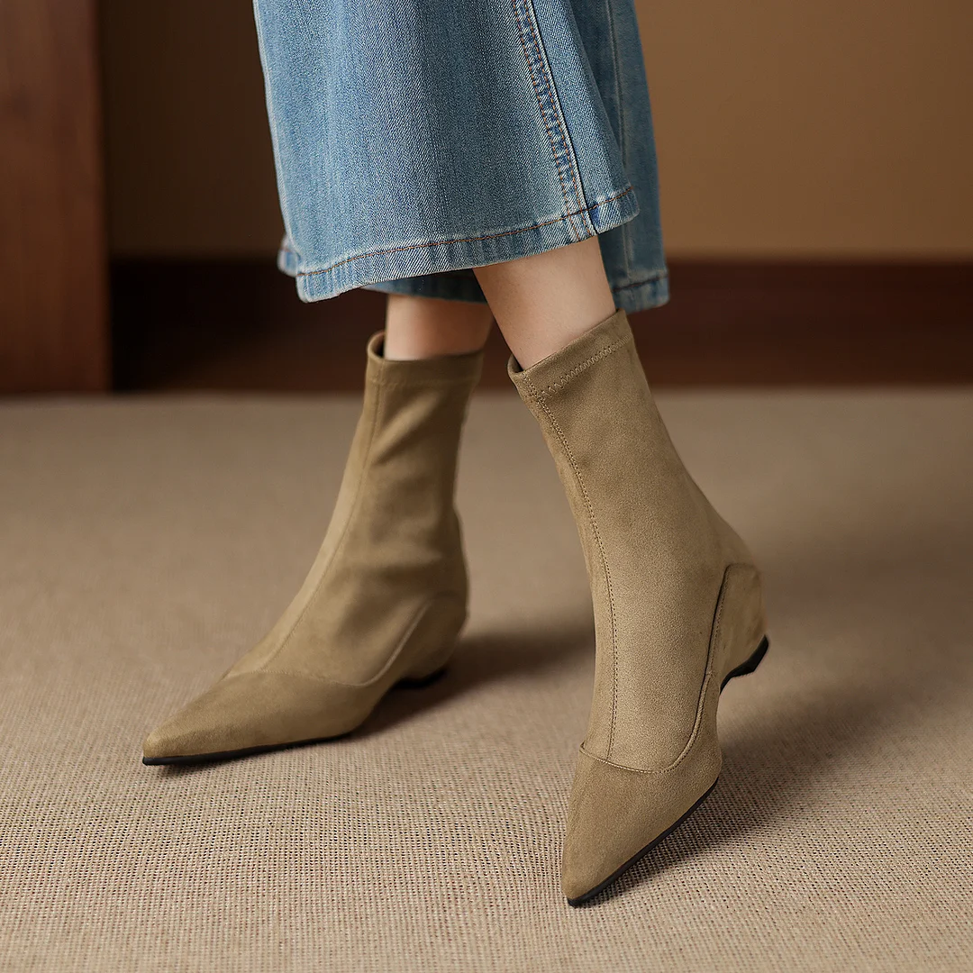 Breakj Breakj Velvet Zippered Elastic Boots Women's New Thin Boots In The Raised Short Boots