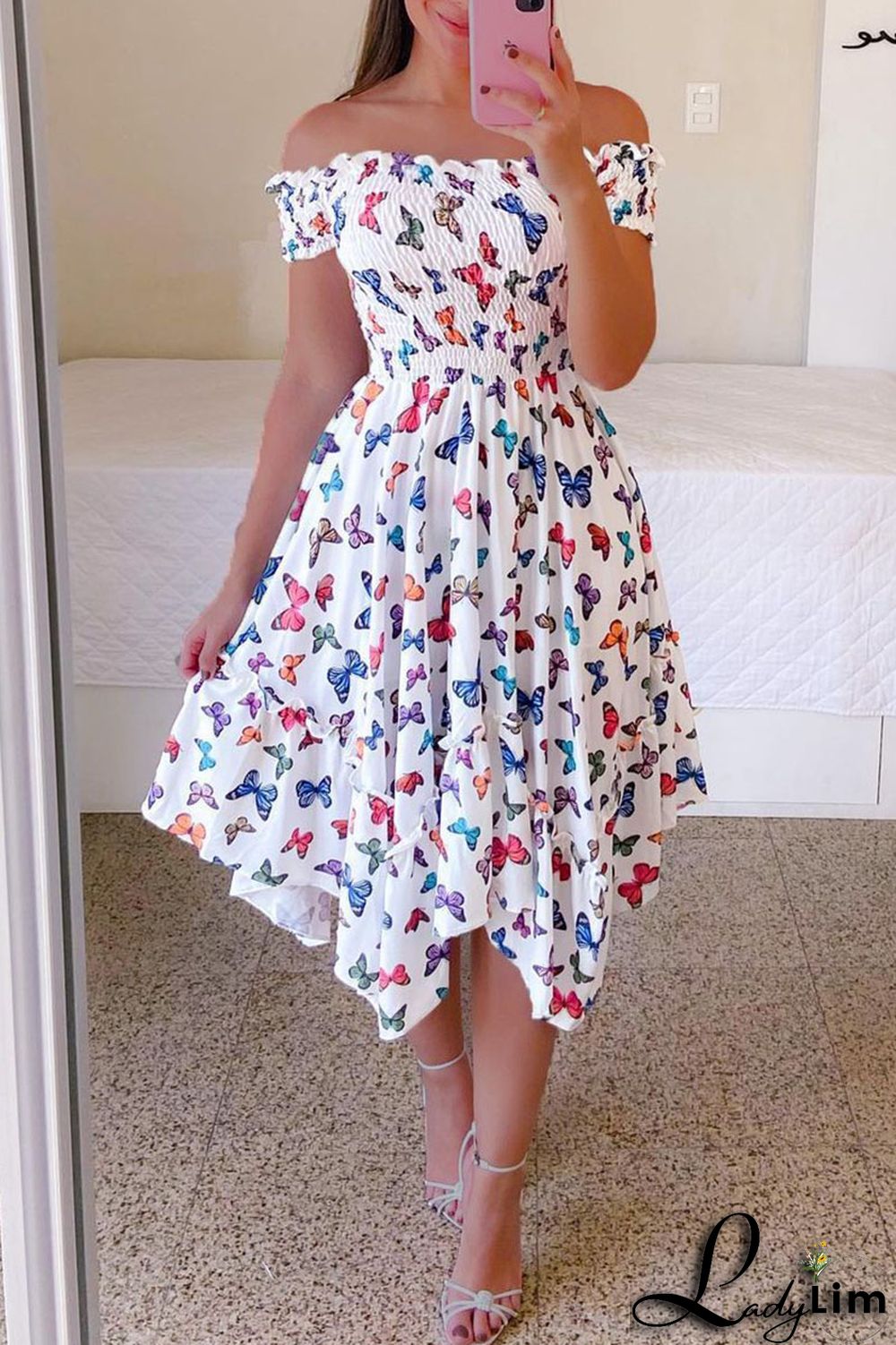 Red Casual Sweet Print Split Joint Fold Asymmetrical Off the Shoulder Irregular Dress Dresses