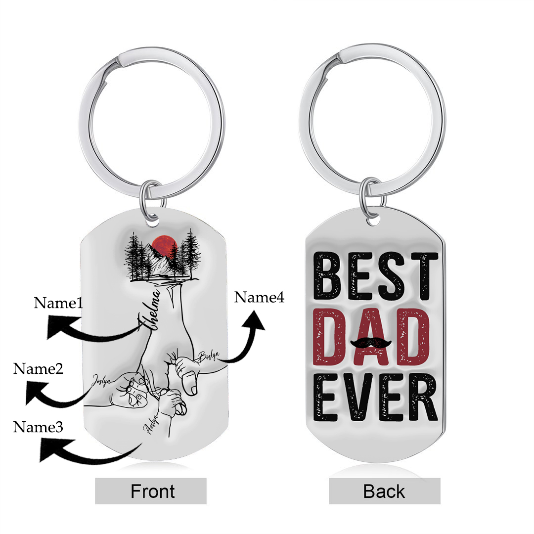 Best Dad Ever - Personalised 4 Names Holding Hands Keychain Custom Family Keychain Father's Day Gifts-Jessemade AU
