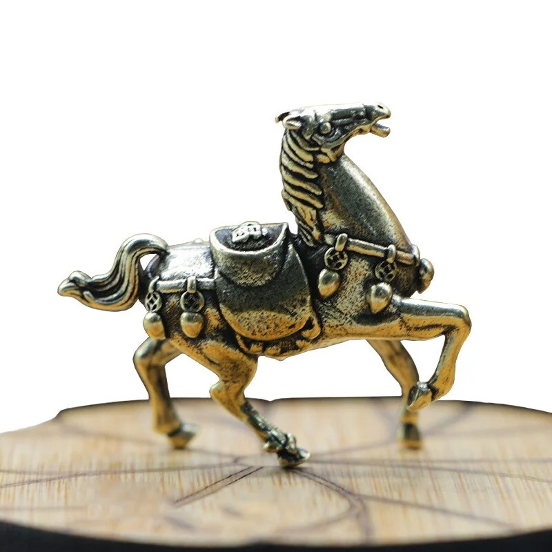 Vintage Brass War Horse Small Desktop Ornament Pure Copper Animal Figurines Miniatures Home Decoration Accessories Lucky Crafts