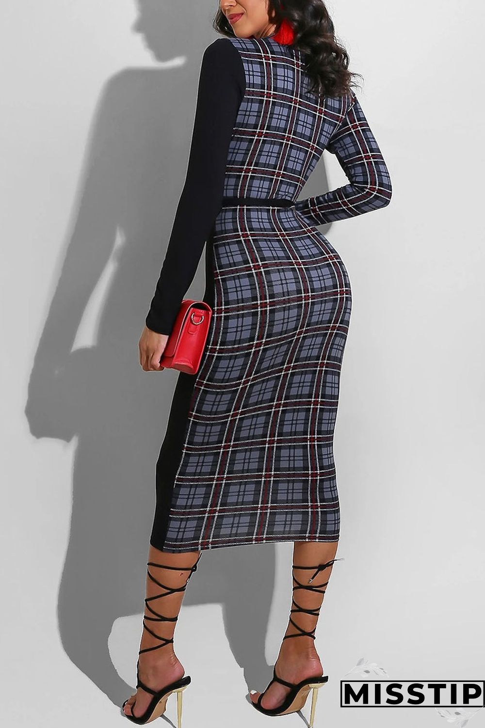 Red Elegant Print Patchwork V Neck Sheath Dresses