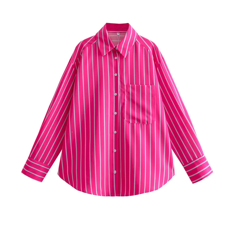 Zingj 2025 New Women's Fashion Striped Loose Long-Sleeved Shirt 3666063