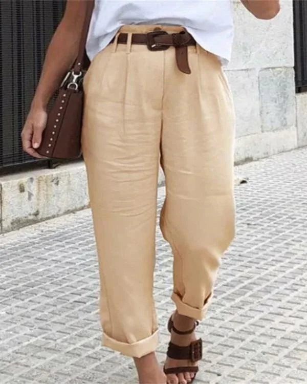 casual solid paneled work long pants p387968