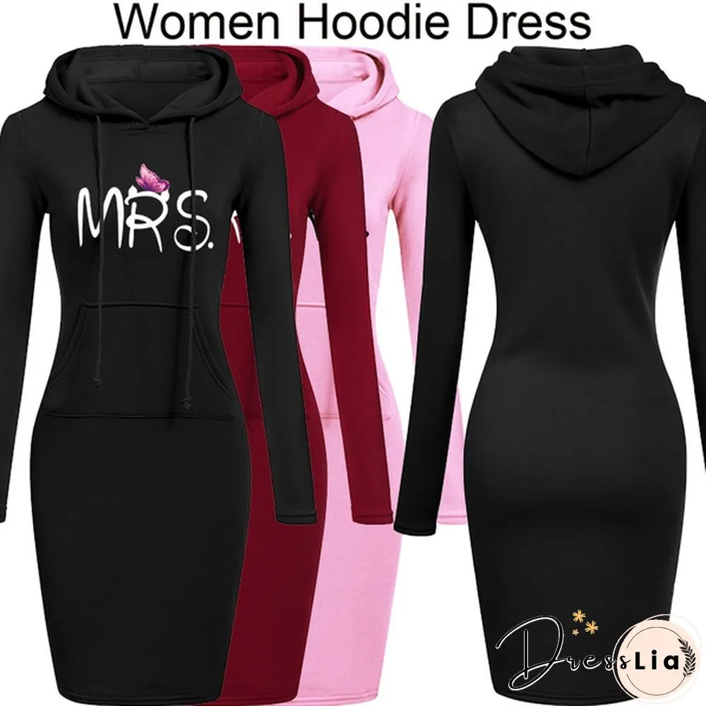 Women's Casual Dress Outdoor Sports Pullover Pocket Hooded Slim Dress