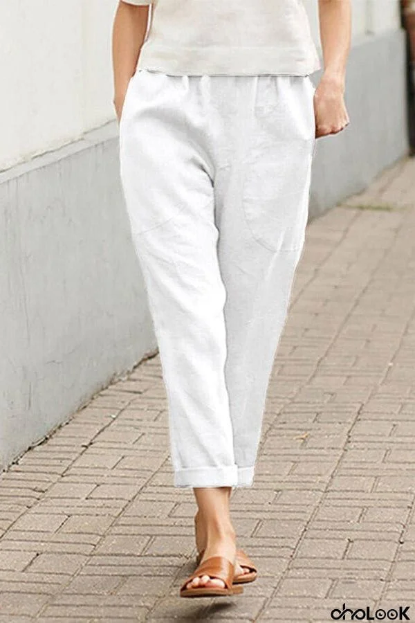 Solid Cotton Linen Pants