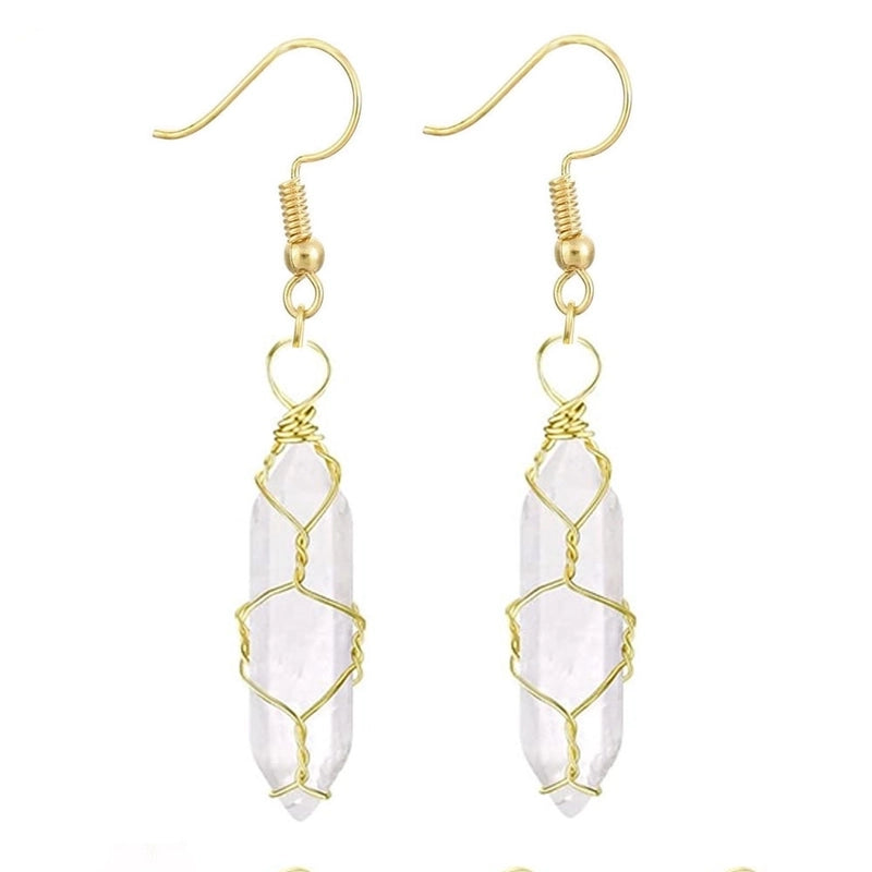 1 Pair Casual Minimalist Geometric Natural Stone Crystal Iron Drop Earrings