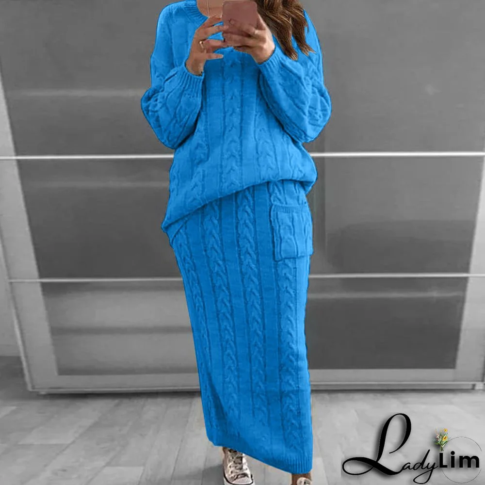 Autumn and winter women's fashion twist sweater suit set