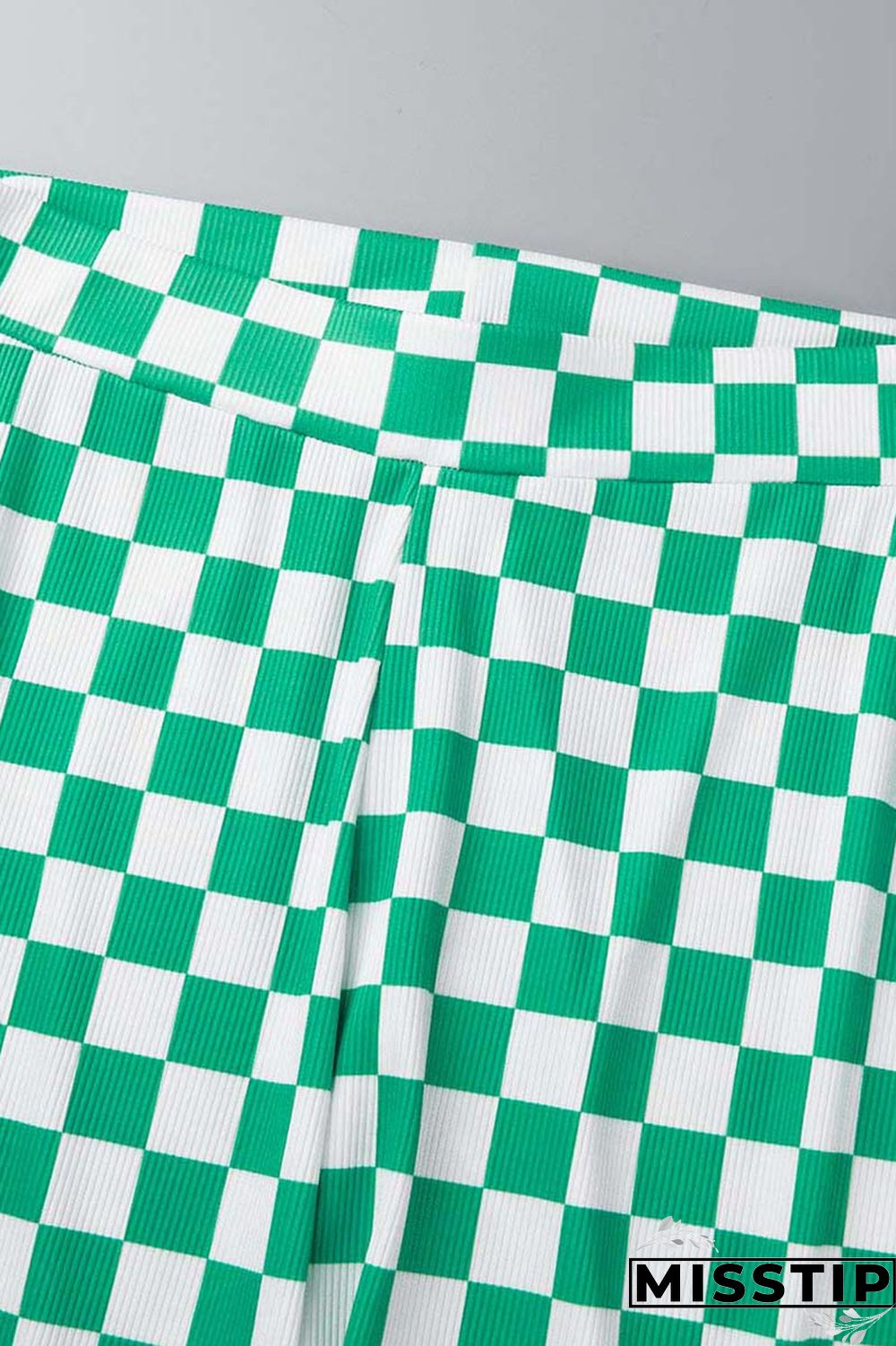 Green Casual Plaid Print Basic Half A Turtleneck Short Sleeve Two Pieces