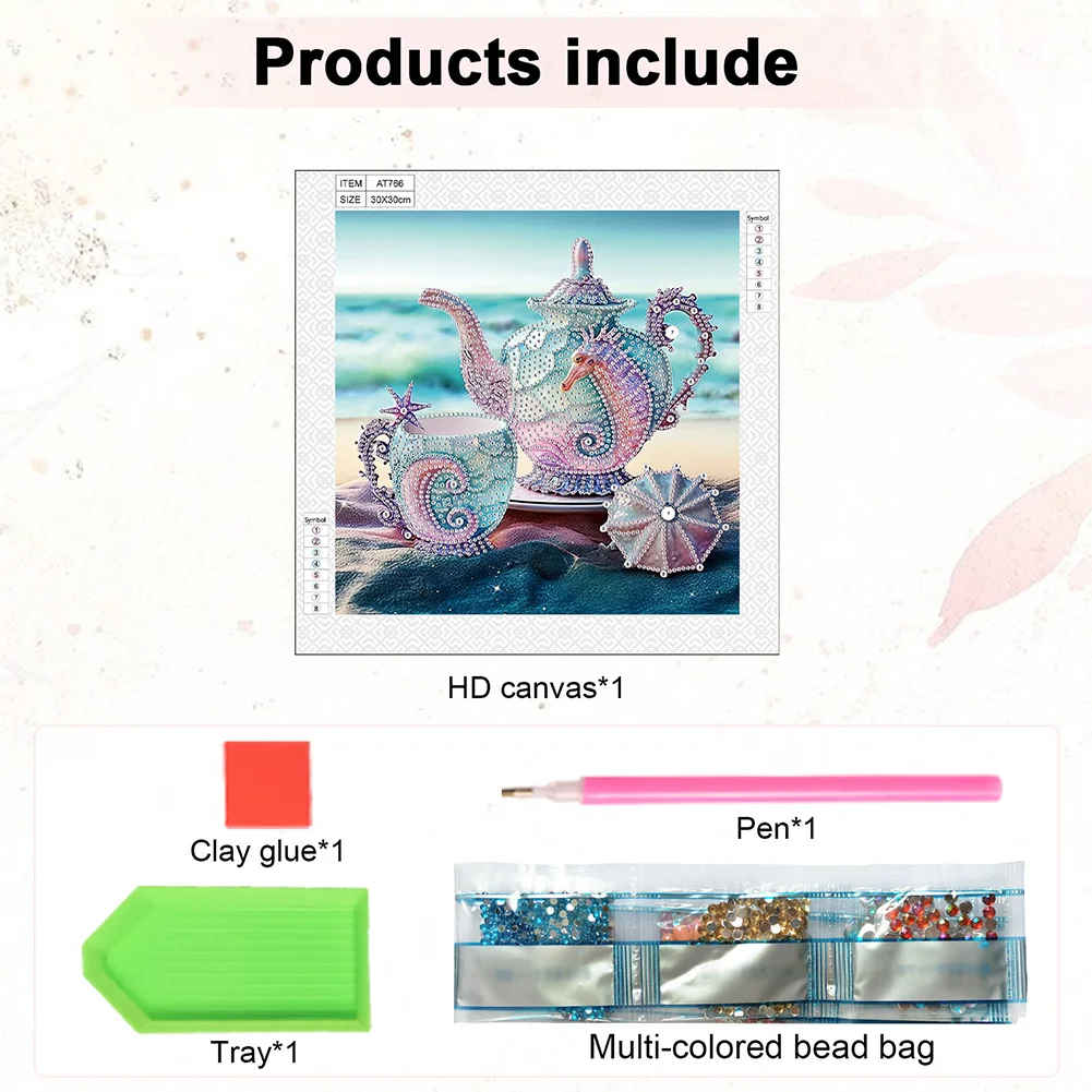 Diamond Painting - Partial Special Shaped Drill - Beach Teacup(Canvas|30*30cm)