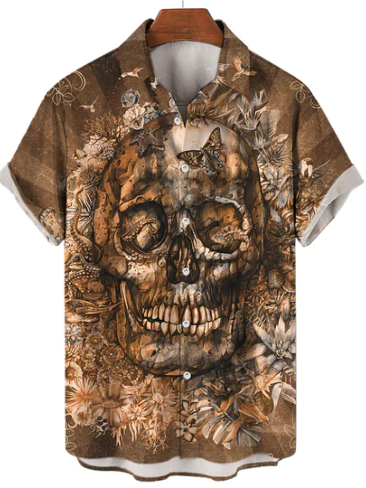 Hawaiian Skull Print Men's Short-Sleeved Shirt
