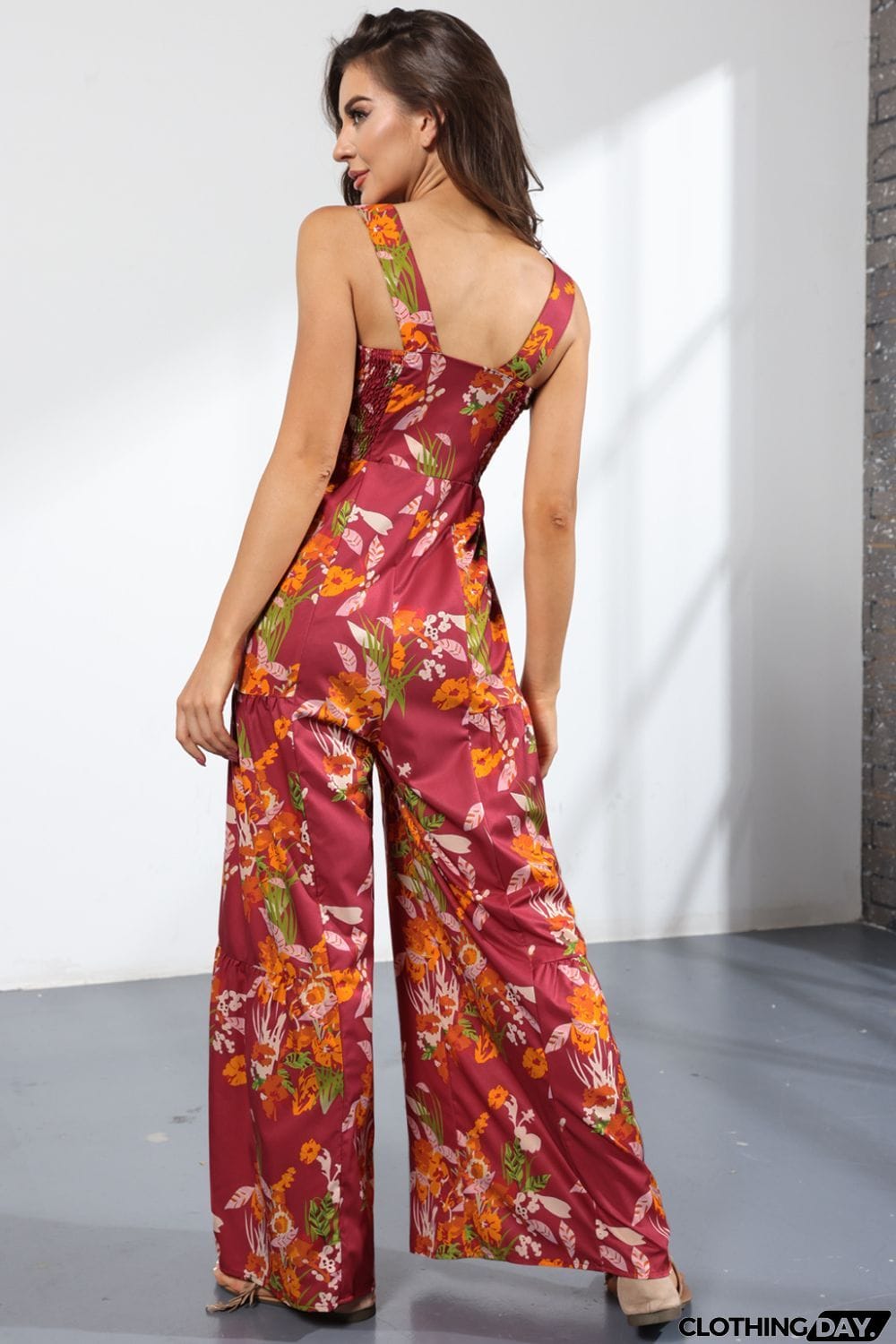 Floral Square Neck Wide Leg Jumpsuit