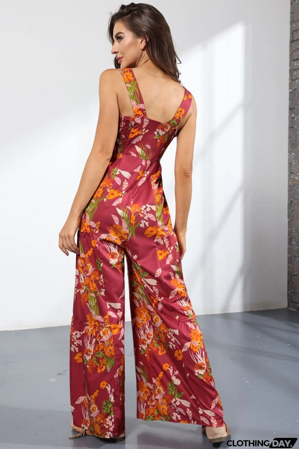 Floral Square Neck Wide Leg Jumpsuit