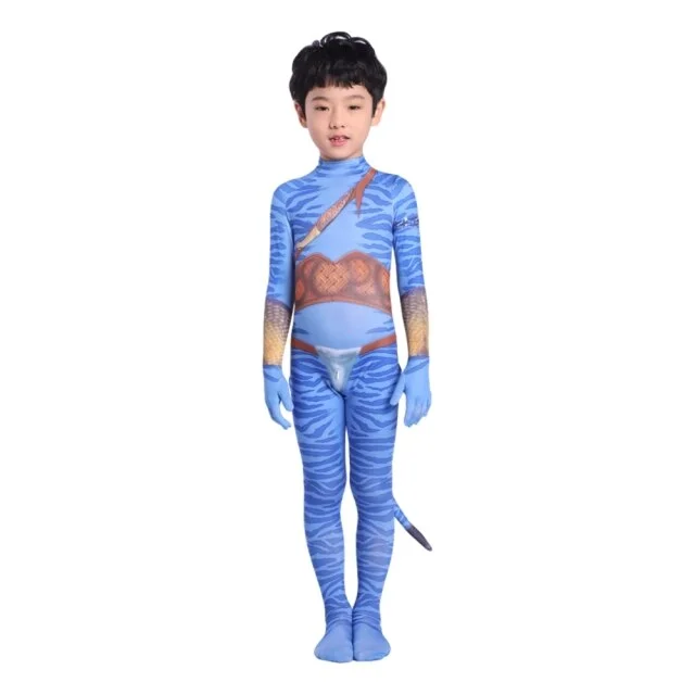 Avatar Jake and Neytiri Cosplay Costume For Kids Bodysuit Jumpsuits with Tail-elleschic