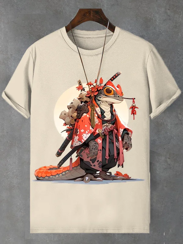 <💯Cotton> Men's Japanese Frog Warrior Art Print Cotton Casual T-Shirt