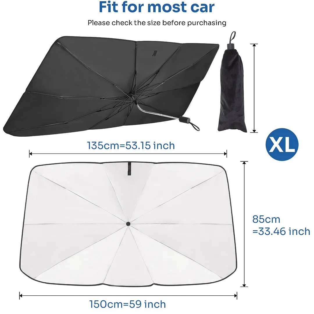 Car sunshade umbrella for windshield  with 360&deg; Rotation Bendable Shaft（59''x 33''）