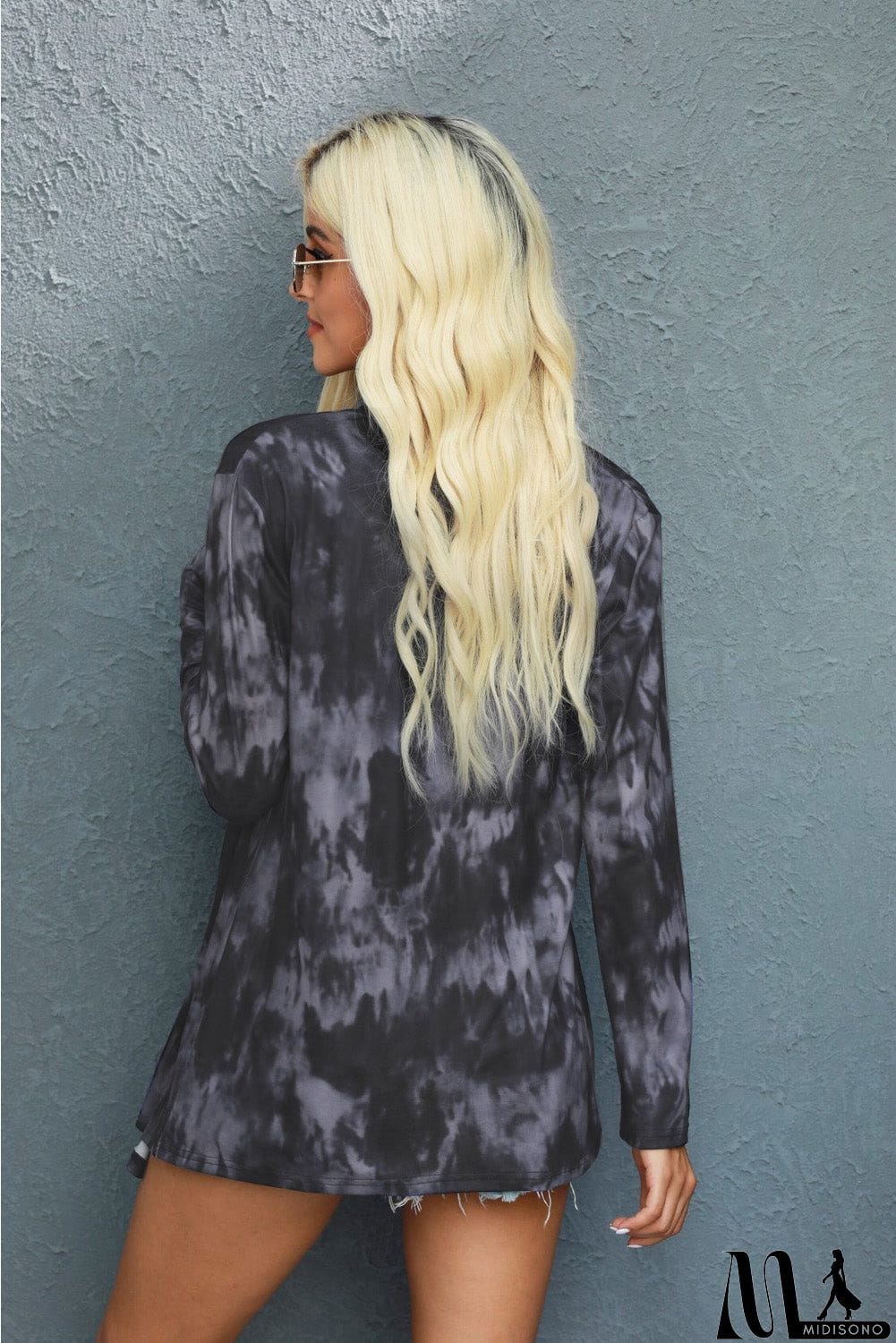 MidiSono - Black Gray Tie Dye Lightweight Cardigan
