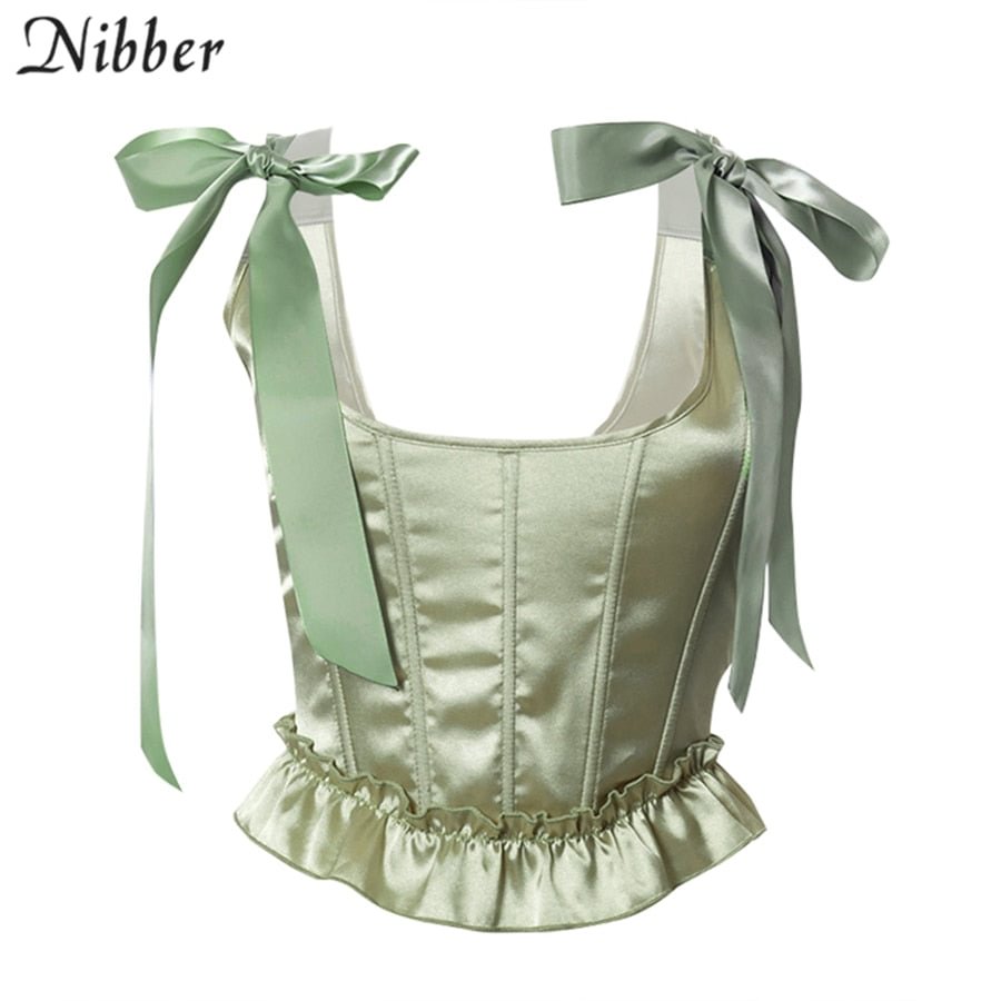Nibber French Romantic Elegant Crop Top Women's Tube Tank Sexy ClubwearClothing Halter Corset Top Fairy Backless Camisole Female
