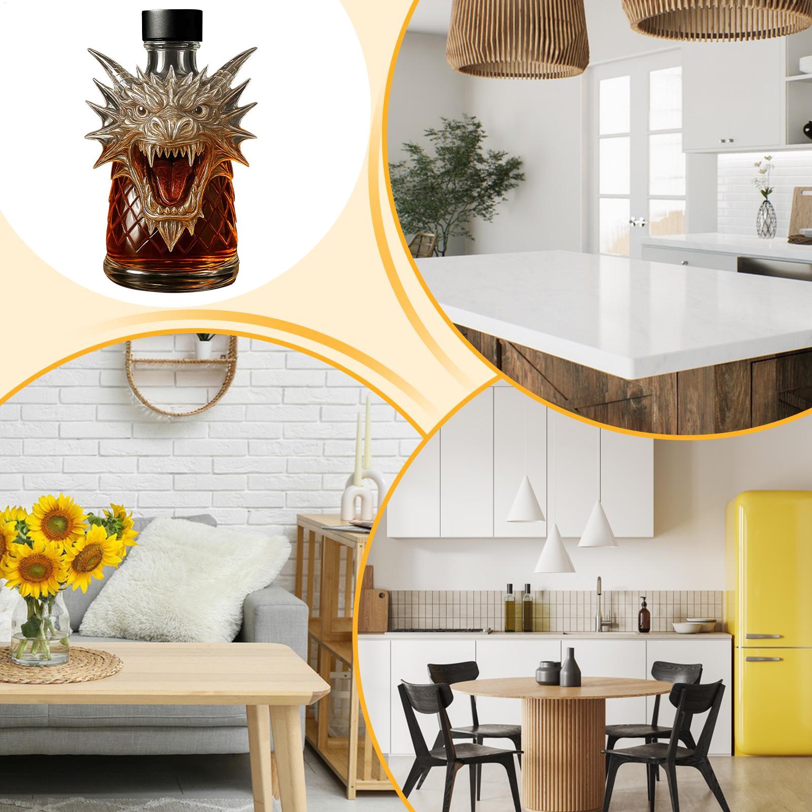 Tegooe Dragon Head Whiskey Decanter - Unique Glass Liquor Dispenser for Spirits