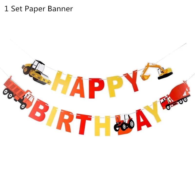 Construction Tractor Theme Excavator Inflatable Balloons Truck Vehicle Banners Baby Shower Kids Boys Birthday Party Supplies