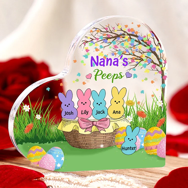 5 Names-Personalized Acrylic Heart Keepsake Custom Acrylic plaque Names Bunny Ornaments Gifts for Mum/Nan/Nana