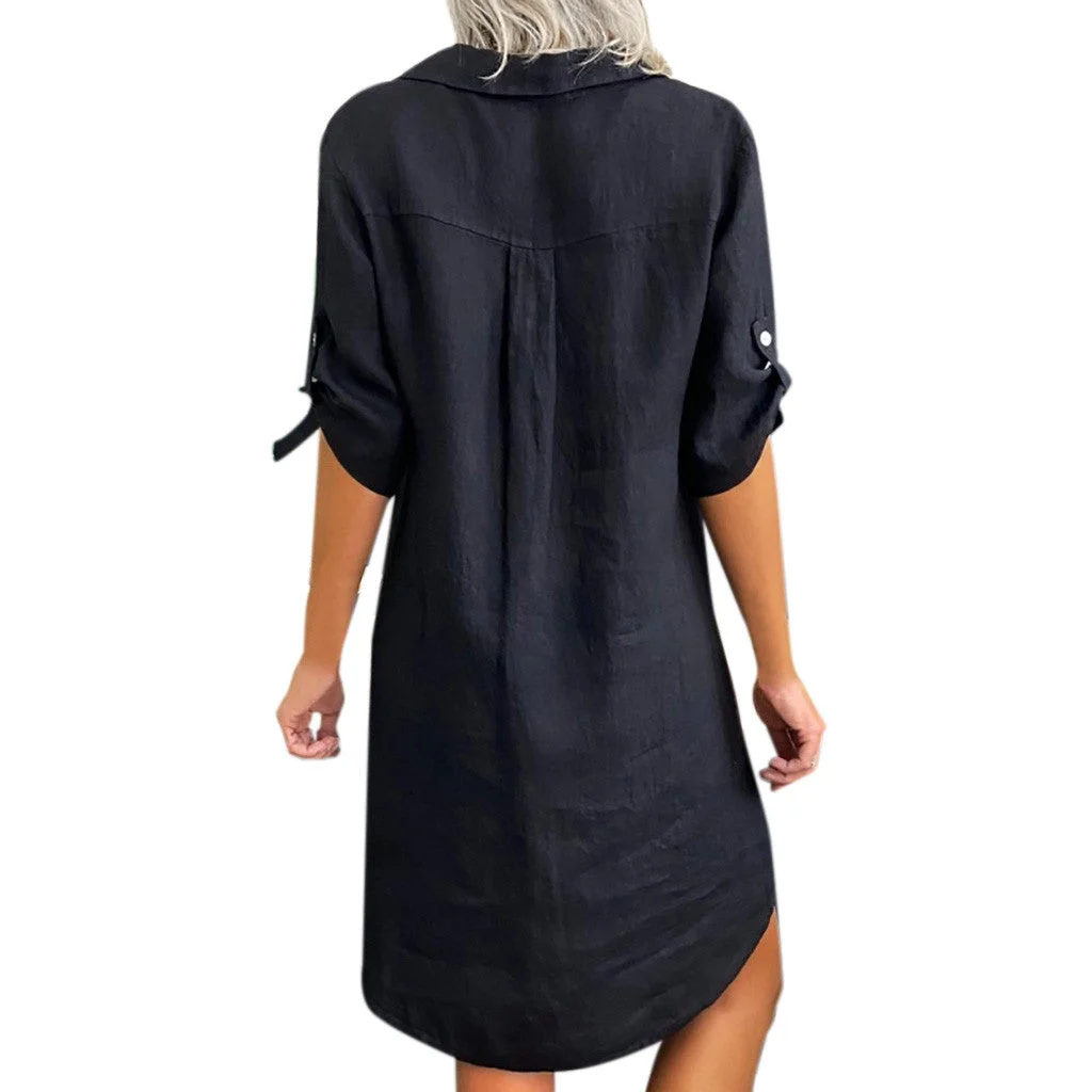 Uveng Mid Skirt Summer Rayon Short-sleeved Shirt Dress