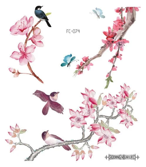 24 Kinds Flower Tattoo Temporary Body Sticker Gradient Color Pink Sakura Flowers Disposable tatouage temporaire