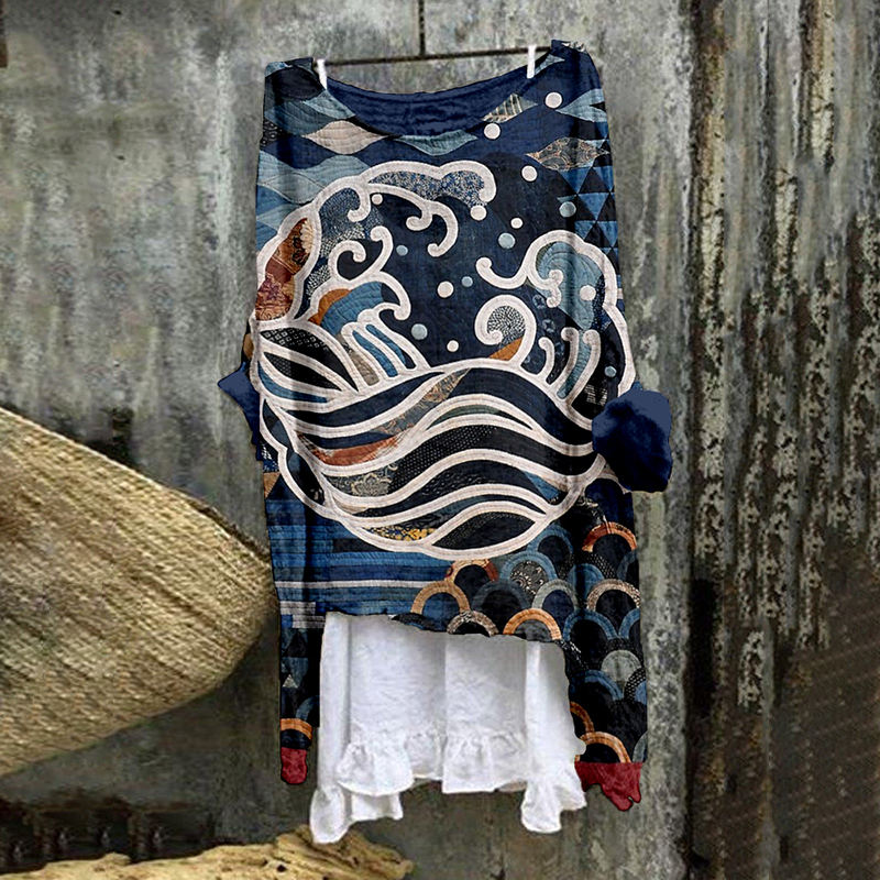 Vintage Japanese Inspired Patchwork Art Linen Tunic wearshes