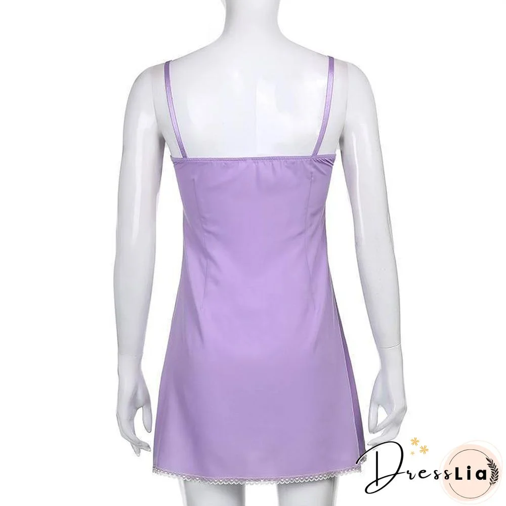 Sweetown Aesthetic Purple Party Dress Women Lace Chiffon Cute Sleeveless Sexy Mini Dresses Lace Up Kawaii E Girl Clothes
