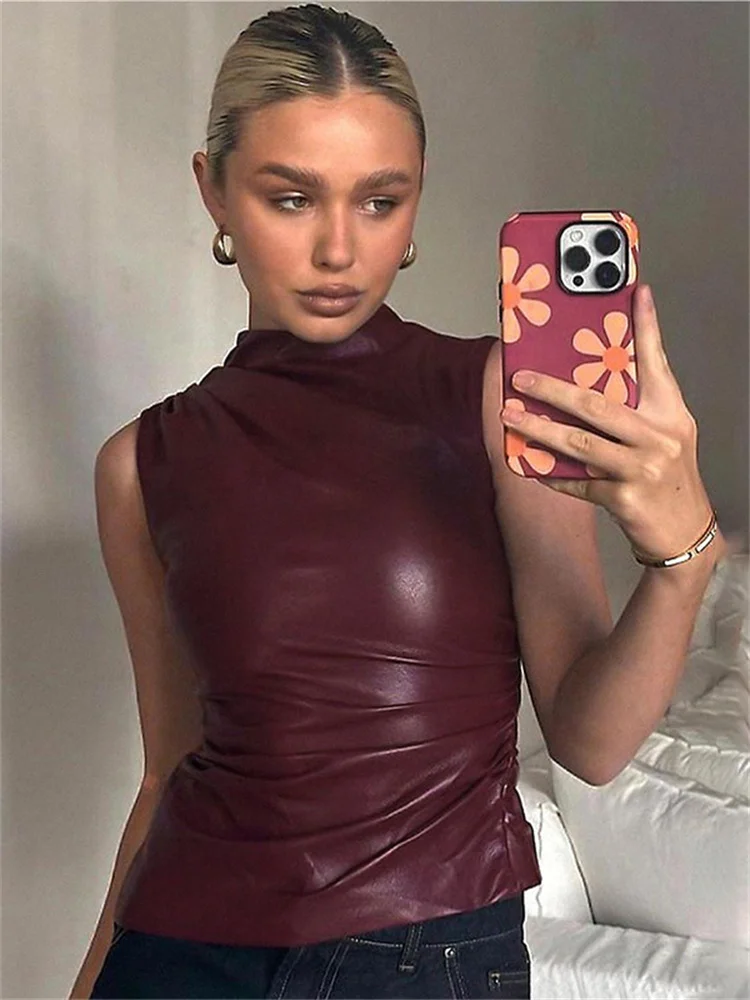 Tossy PU Leather Tank Top – Sleeveless Slim High Waist Crop Top 2024