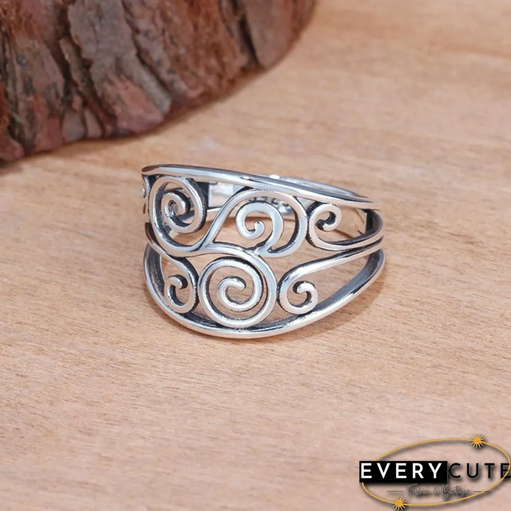 Women Retro Hollow Sterling Silver Jewelry Rings Hollow Fern Pattern Minimalism Anniversary Gift