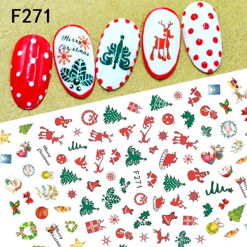 Christmas Design Nail Art Decorations Stickers Abstract Colorful Snowflake Winter Xmas Tree Sliders Nail Decals for Women-Nail Inspo