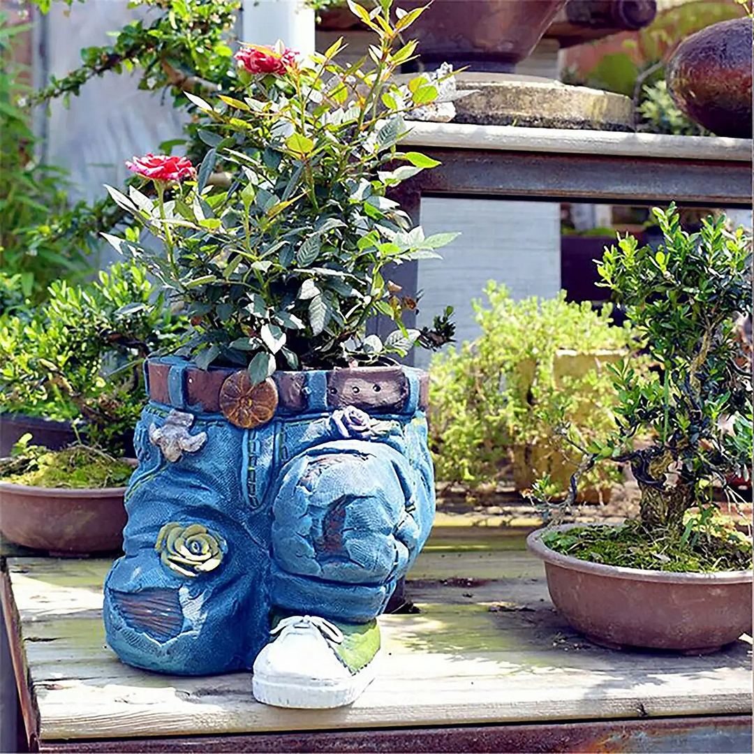 Creative and Interesting Jeans Planters Decorative Resin Garden