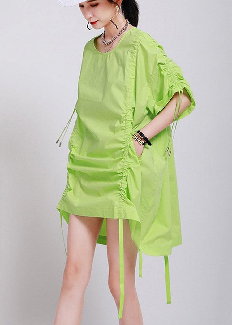 Classy Green Batwing Sleeve Ankle Summer Cotton Dress