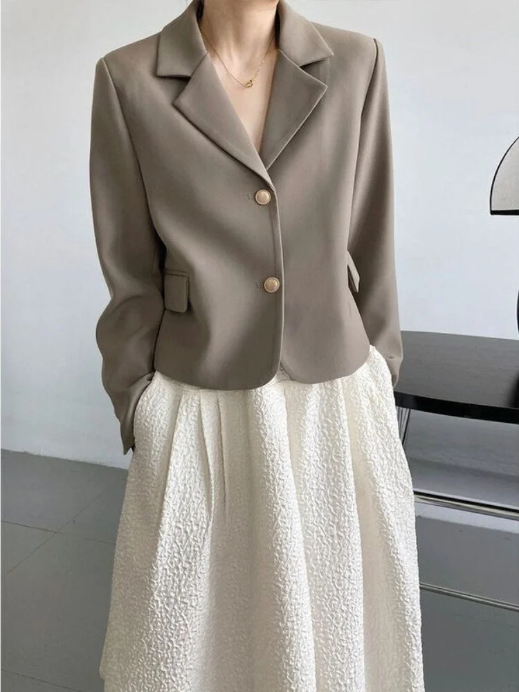tlbang Women Crop Leisure British Style Office Lady Basic Solid Overcoats Spring Autumn New Arrival Minimalist Tender Retro Hot