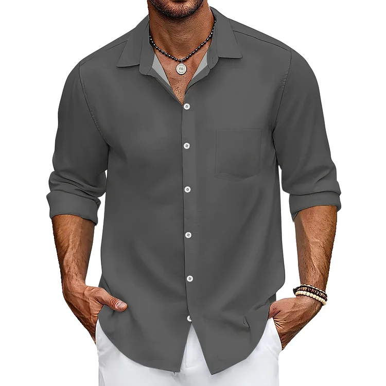 Men Solid Color Grey Loose Casual Collar Fashionable Jacket Shirt
