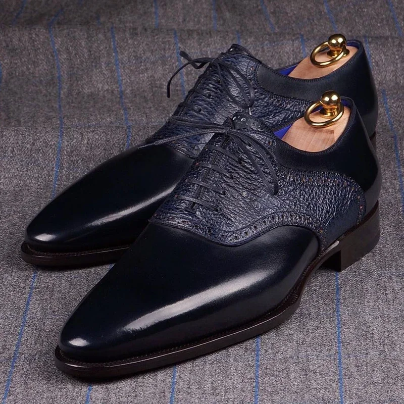 Black Splicing Leather Dress Shoes