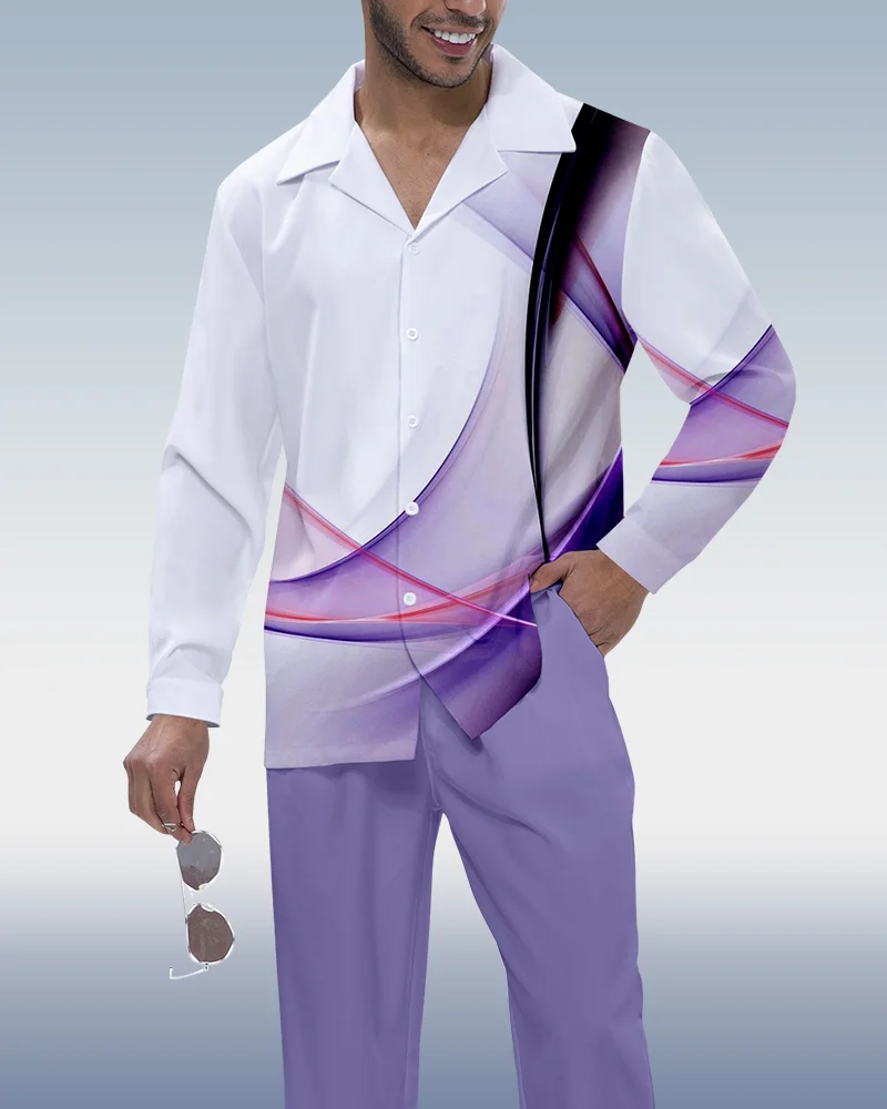 Suitmens Men's Colorblock Gradient Print Long Sleeve Walking Suit 228