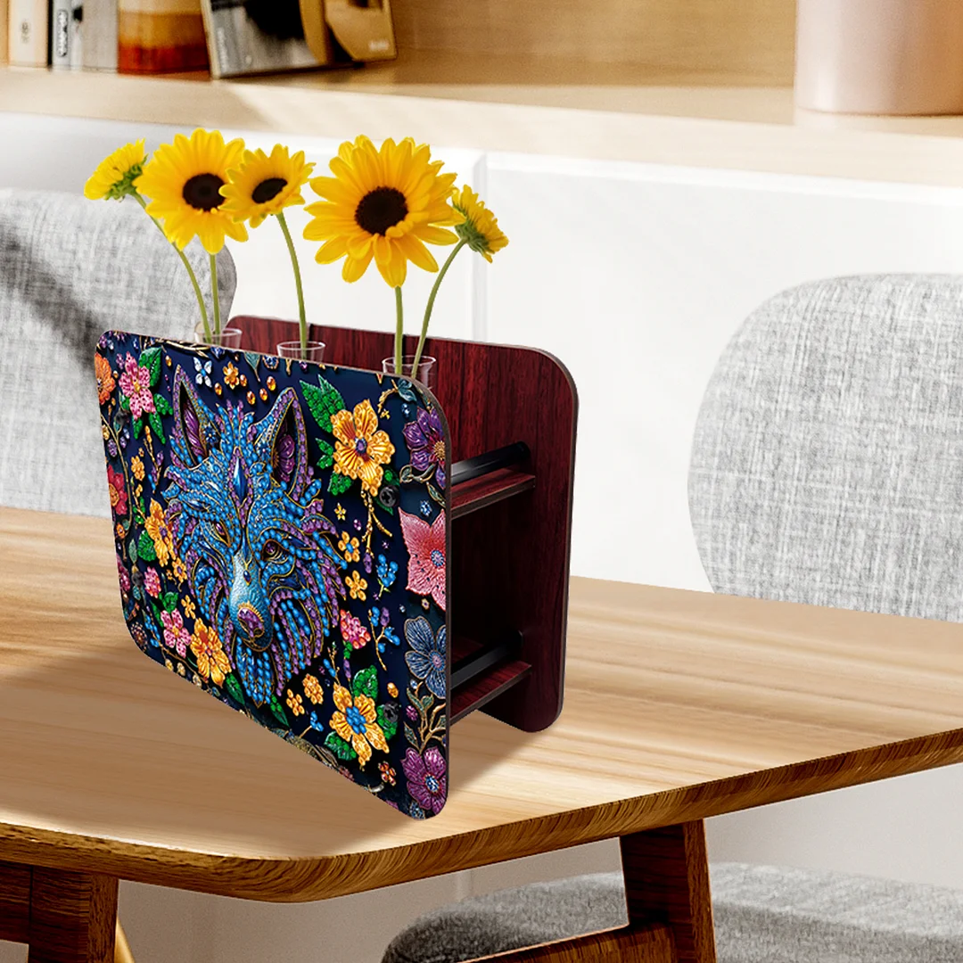 Gem Wolf DIY Diamond Painting Wooden Tube Vase for Adults Gift Idea Home Decor